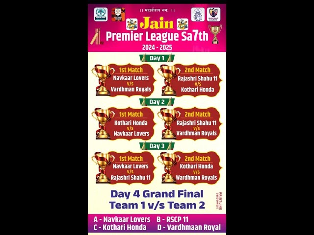 JAIN PREMIER LEAGUE (2025) SEASON - 7,Vardhman Royal vs Navkaar Lovers|| FINAL  , WDZ LIVE