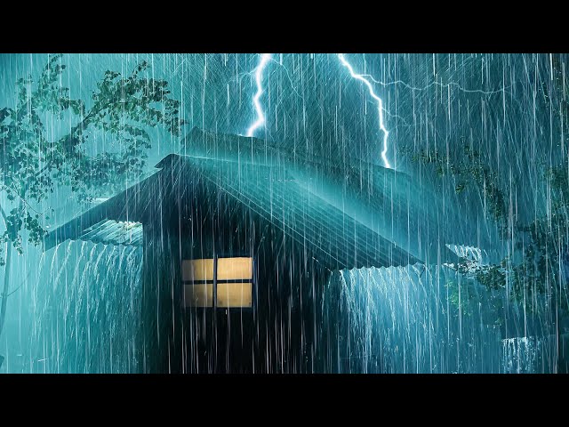 Perfect Rain Ambience for Deep Sleep, Relaxation | Heavy Rain on Tin Roof & Mighty Thunder at Night