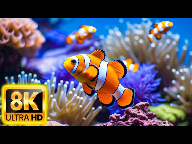 Aquarium 8K ULTRA HD - Beautiful Relaxing Coral Reef Fish - Relaxing Sleep Meditation Music