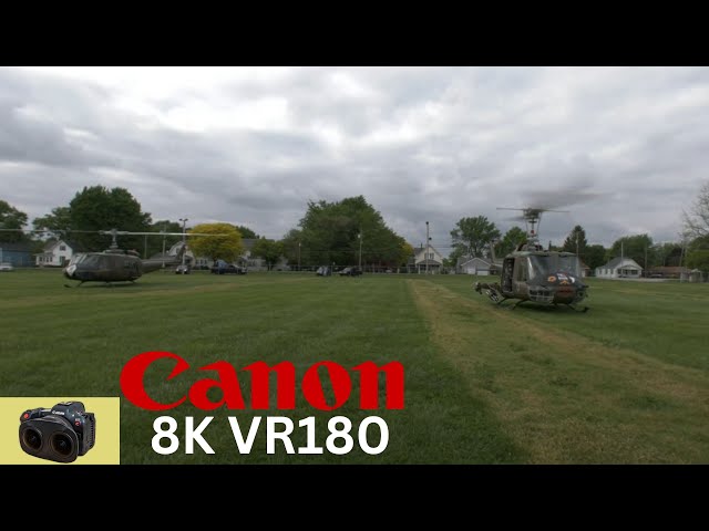 American Huey 369 and UH-1B Gunship 049 Armed Forces Day Findlay Ohio 2023 Canon 8K60 VR180