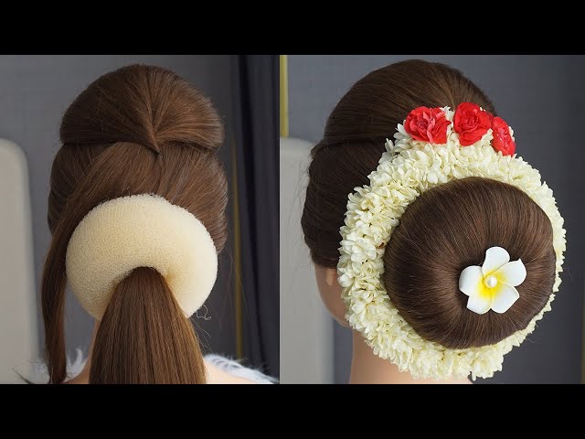 New Bun Hairstyle With Gajra And Donut | Easy Hairstyle For Wedding