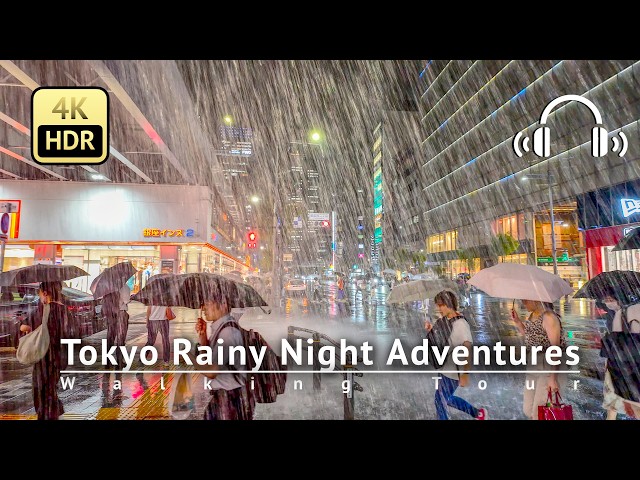 Japan - Tokyo Rainy Night Adventures: Exploring Ginza, Yurakucho & Hibiya [4K/HDR/Binaural]