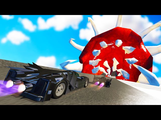 We Battled a Giant Worm Monster with the Batmobile in BeamNG Multiplayer!