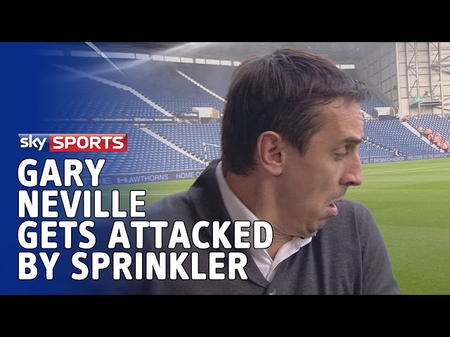 Gary Neville attacked by sprinkler on West Brom pitch - 28th September 2014