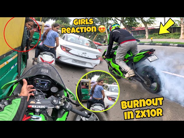 Burnout in Zx10r 🤩Girls Reaction 😍on my Zx10r || training back work out 🏋️‍♀️