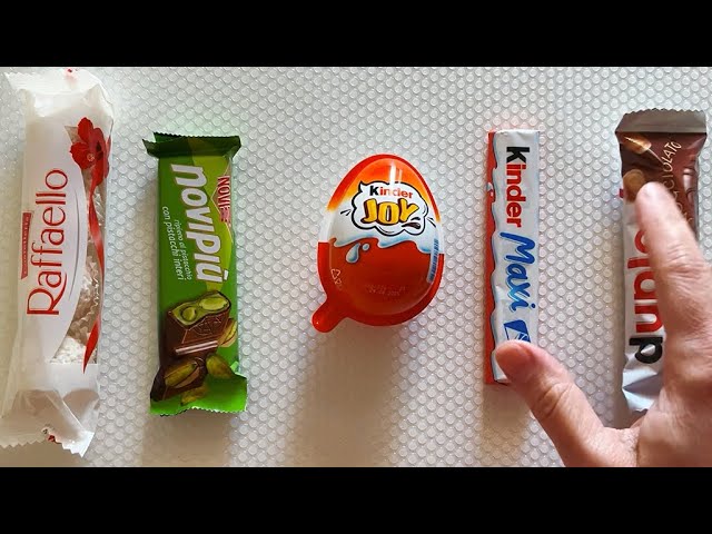 Kinder Maxi chocolate vs Kinder Joy vs Raffaello sweet candy ASMR yummy unboxing