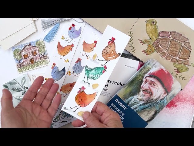 Exploring Nyoni Pastel Pencils from Lightwish and painting Watercolor Chickens for Etsy Bookmarks