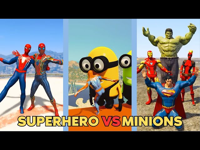 GTA 5 SHOW SPIDERMAN, IRONMAN VS COLOR MINIONS FALLS & FAILS LIVE 3 #gta5 #spiderman #livestream