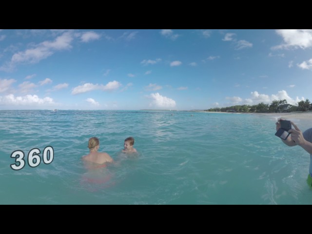 360 VR Family having fun in the ocean during vacation in Mauritius