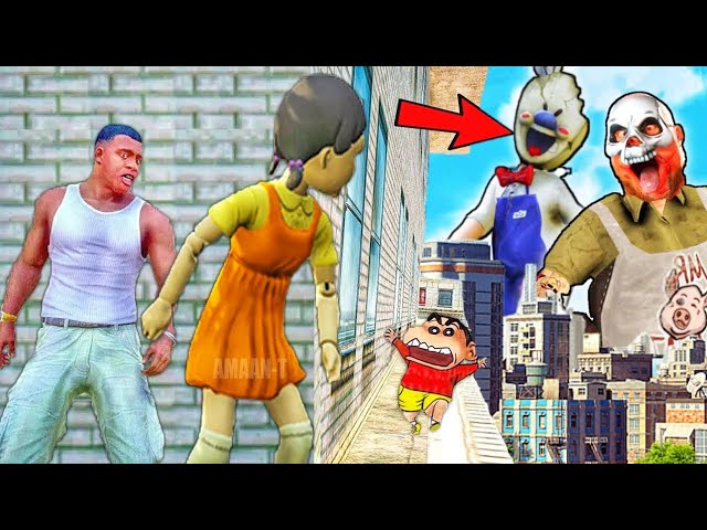 GTA 5: Ice Cream Uncle and Mr. Meat play HIDE AND KILL with Shinchan and Franklin In GTA 5