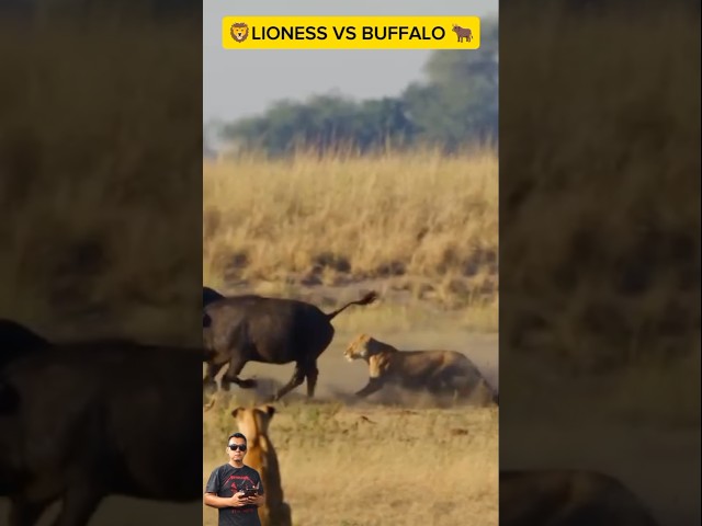 BUFFALO VS LIONESS: when a lioness stalks a group of buffalo in the field #wildlife #animals