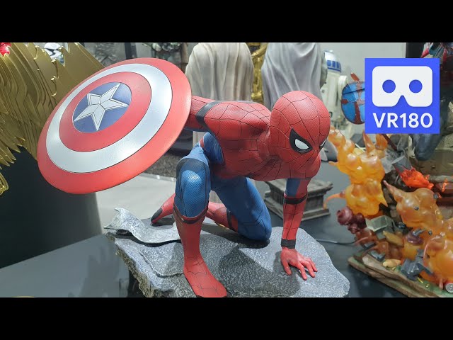 3D 180VR Spider-man holding Captain America shield & Avengers Friends in Marvel Gallery