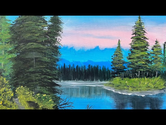 Landscape Painting | Paint like #bobross | Acrylic Painting for Beginners | Time Lapse