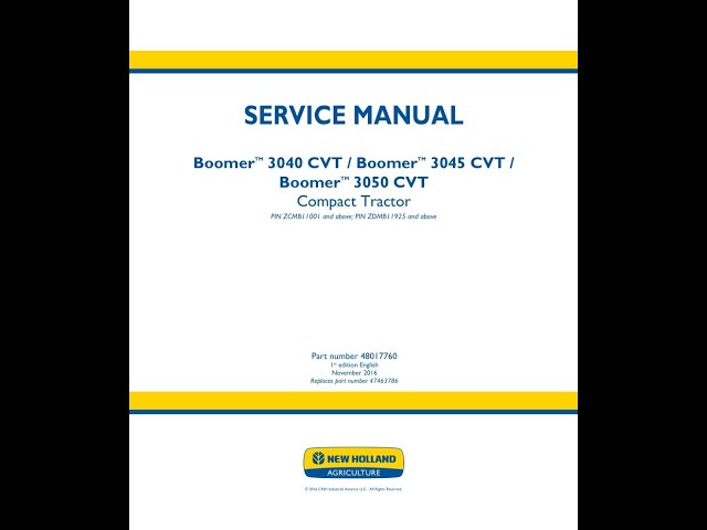 New Holland Boomer 3040, 3045, 3050 CVT | 48017760 Service manual