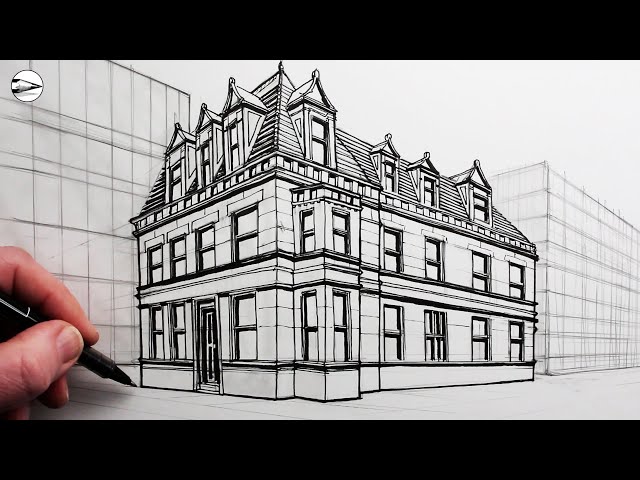 Learn to Draw a Realistic Mansion House in Two-Point Perspective: Narrated Drawing Tutorial