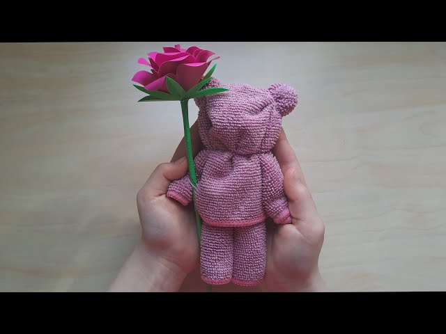 Цветок из бумаги, легкая поделка на любой праздник/Handmade paper rose and handkerchief bear