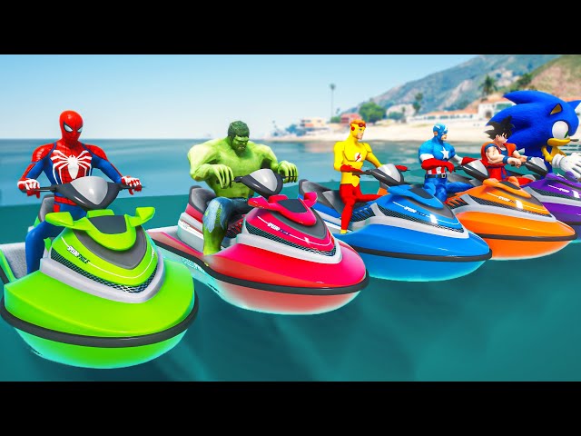 Spiderman with Superheroes Jet Ski Water Racing Challenge (Funny Contest Gta 5) #208