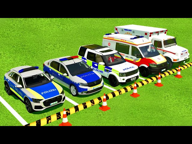 TRANSPORTING ALL POLICE CARS, AMBULANCE EMERGENCY VEHICLES WITH MAN TRUCKS ! Farming Simulator 22