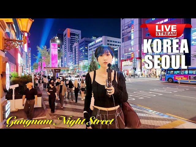 Live Korea Seoul 🇰🇷 Walk Tour Seoul ❤️ Seoul Gangnam Night Street | Korean Food Street Walking Tour