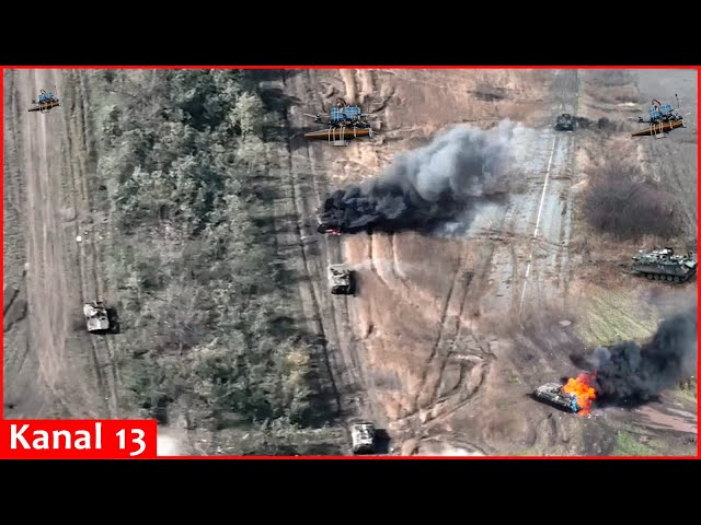 Cheap Ukrainian drones prevent Russia's expensive newest T-90M tanks from moving on the battlefield