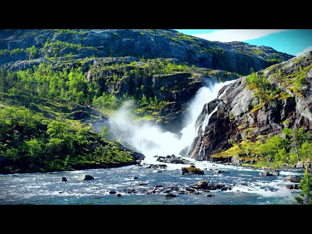 Turquoise River & Waterfall Sounds 🌊 10 Hours White Noise for Sleep