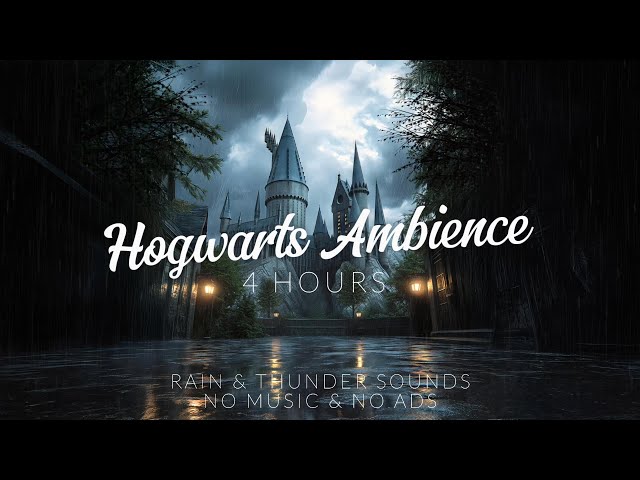 ⚡️Rainy Hogwarts Castle Ambience (4 Hours) | Rain & Thunder Sounds | No Music | Cozy & Magical