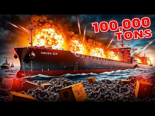 13 minutes ago! Huge Russian ship with 200,000 tons of North Korean ammo sunk by Ukrainian missiles.