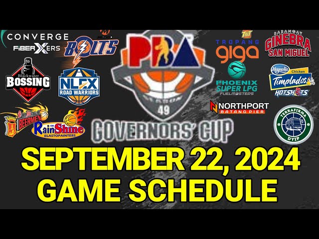 PBA Game Schedule Today | September 22, 2024 | PBA Governors' Cup Game Schedule Update