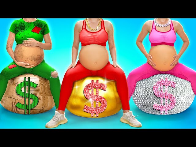 RICH VS BROKE VS MEGA RICH PREGNANT || Giga Expensive vs Cheap Hacks for Future Parents by 123 GO!