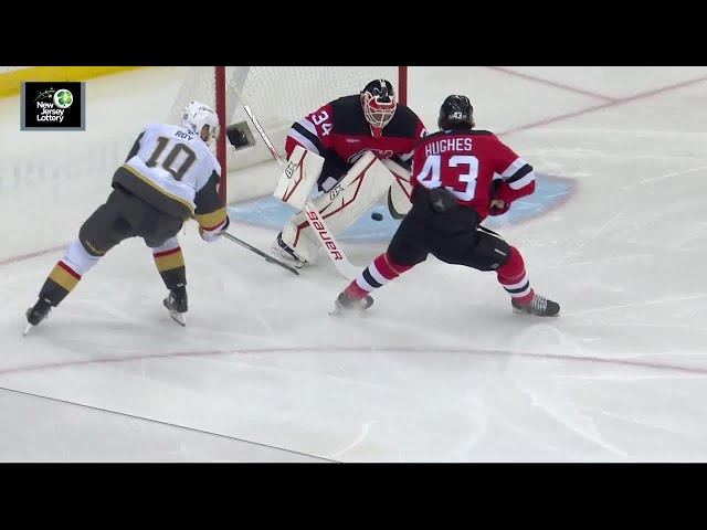 Nicolas Roy scores a goal against the New Jersey Devils