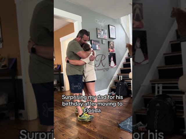 Girl comes to visit to surprise her dad on his birthday after moving to Florida!