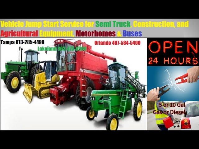 Battery Jump Start Service Agricultural Farm Machinery Equipment in Tampa, Lakeland, Orlando, FL