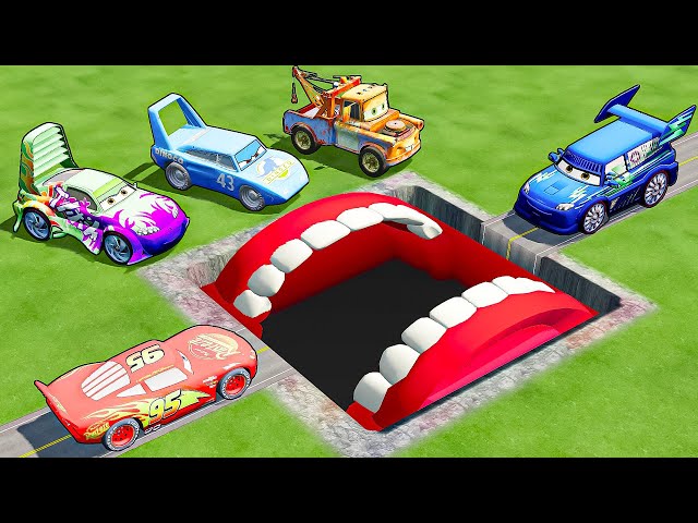 Giant MOUTH & RAINBOW & LAVA Pits VS Lightning McQueen - BeamNG.drive | Compilation