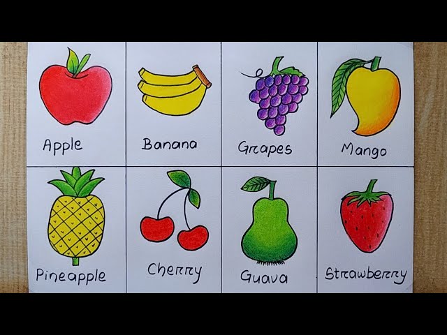 Different types of Fruits drawing easy| Fruit chart drawing| How to draw different types of fruits