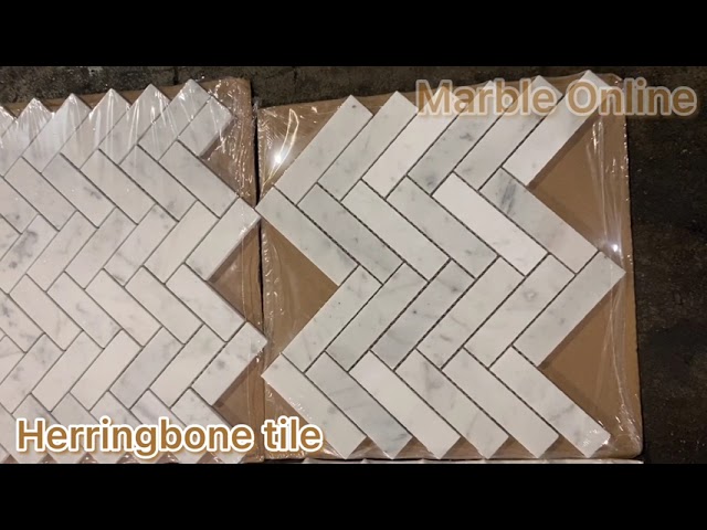 Marble Online - Carrara White Marble Herringbone Mosaic Tile in different sizes