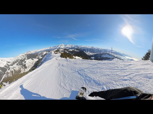 360 video Snowboarding at the top of Evasion Mont Blanc - Les Jaillet in Megeve - France