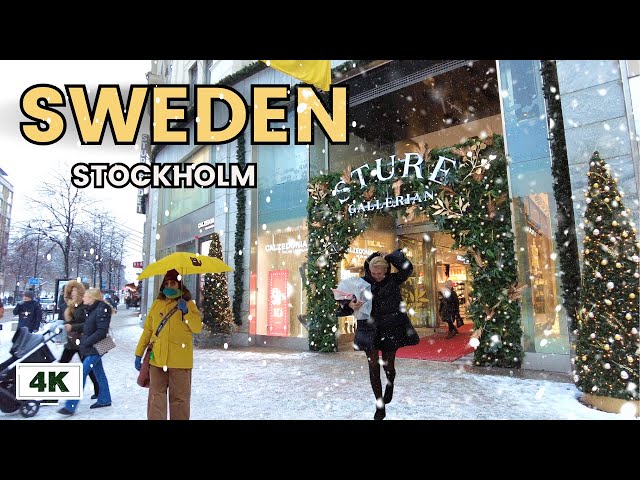 4K Sweden Snow Walk 🇸🇪🌨️ Elegant Areas of Stockholm | Stureplan | Östermalm | Sturegallerian