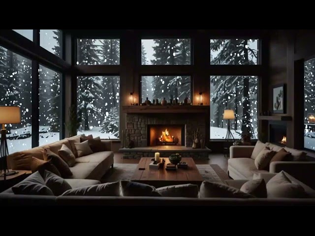 No Ads Fireplace Blizzard ASMR - Snow Storm Sound With Fireplace Burning For Deep Sleeping