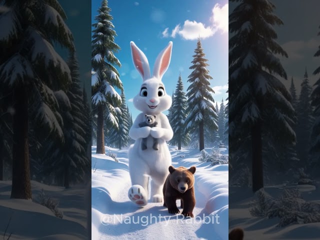 🐰🐻❄️ Cute Bunny Rescues a Little Bear – A Heartwarming Winter Tale #shorts #bunny #bear #cute #ai