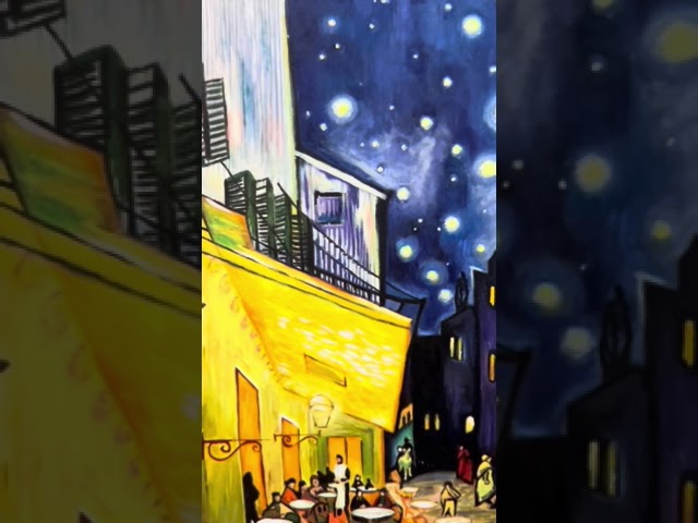 “Tribute to Café Terrace at Night” original oil painting by Suyeun in the style of Van Gogh