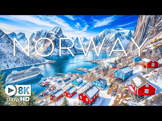 WINTER in NORWAY 8K UHD - Relaxing Music with Snowy Fjords, Northern Lights, Frozen Landscapes