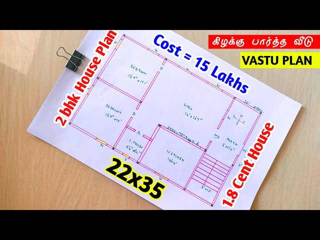 787 sqft East facing plan, 2 BHK 22*35 ft house design 2 bedroom plan east facing plan as per vastu