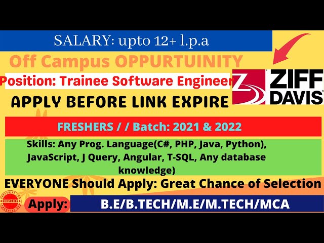 Ziff Davis off campus Drive 2022 Trainee Software Engineer | Graduate | Masters | Everyone Apply