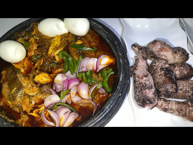 Cooking Cocoyam and Garden Eggs Stew in an Earthenware The Local Way