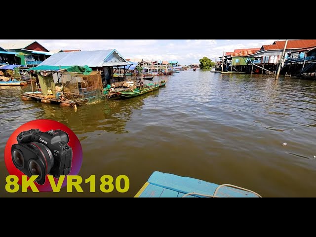 BOAT RIDE past Floating Village on Tonle Sap Lake Cambodia 8K 4K VR180 3D (Travel Videos ASMR Music)