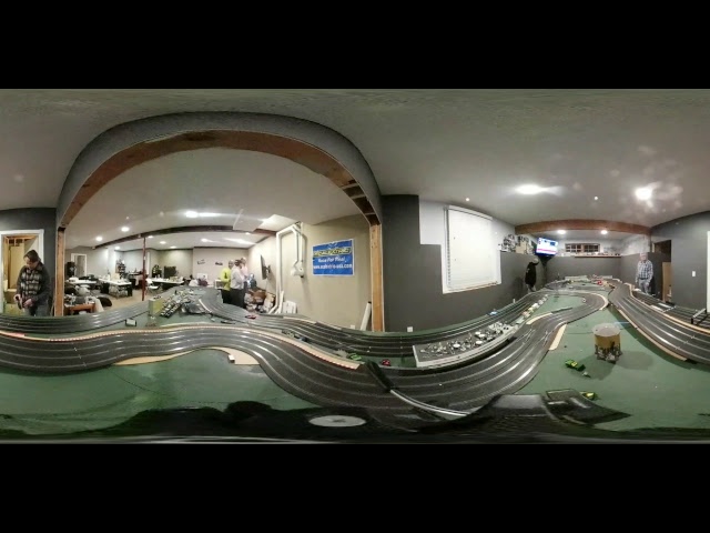 VR Camera footage of Slot Car Racing at Booby Trap Raceway The King is King!