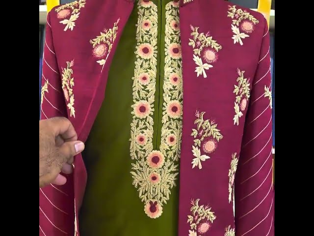 Open Sherwani for Groom with embellished Kurta,