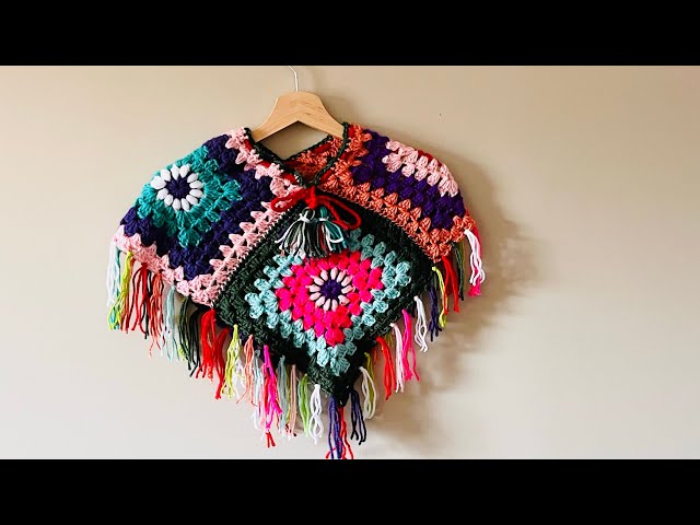 Easy granny squares poncho ~ क्रोशिया से पोनचू बनाने का आसान तरीक़ा ~