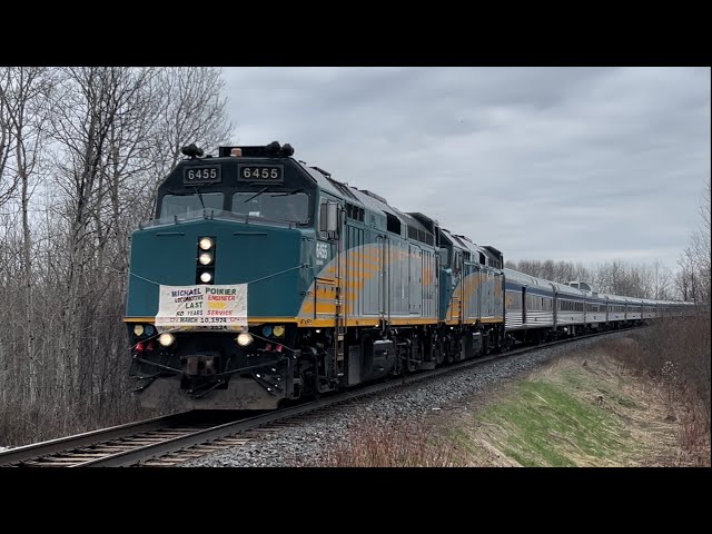 VIA Rail's Train 1 (The Canadian) passing through Ramara, ON - April 15, 2024 with a special message