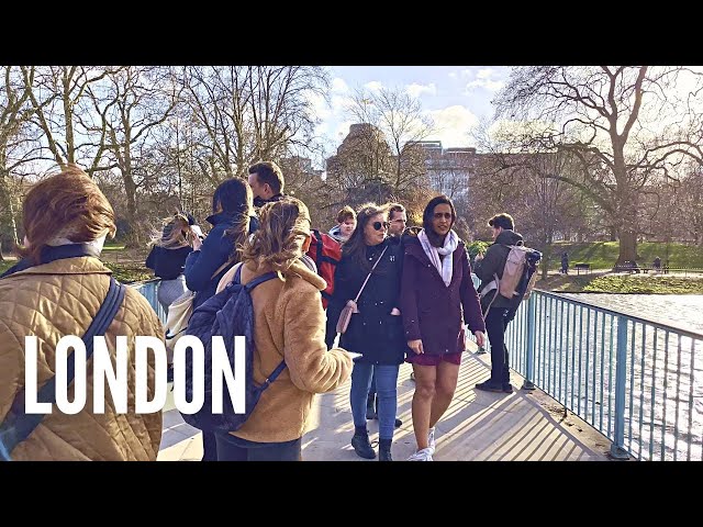 London Walk Sunny Day | Trafalgar Square, St James Park to Buckingham palace | London 4K Walk